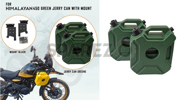For Royal Enfield New Himalayan 450 RH-LH Green Jerry Can Pair with Mount - SPAREZO